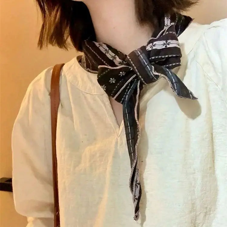 Retro Cotton-Linen Triangle Scarf Silk Scarf 2026 New Style Versatile Neck Protection Headscarf Decorative Collar Accessory with