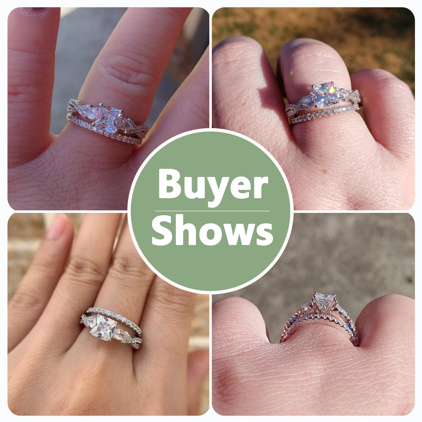 Newshe 2 Pcs Wedding Ring Set 925 Sterling Silver Moissanite Certified Princess Pear Cut Engagement Rings for Women Fine Jewelry