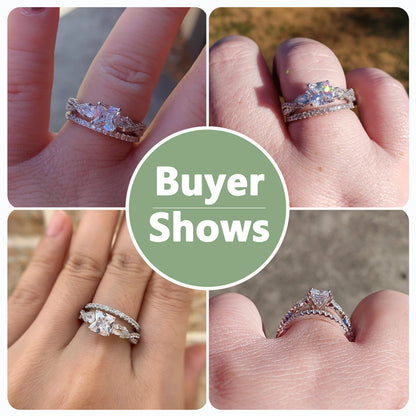 Newshe 2 Pcs Wedding Ring Set 925 Sterling Silver Moissanite Certified Princess Pear Cut Engagement Rings for Women Fine Jewelry