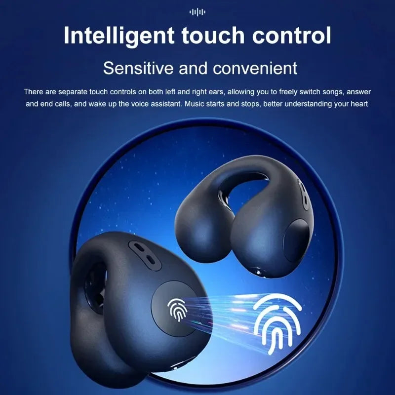 T75 Sport Bone-Conduction Bluetooth 5.3 Earphones HiFi Sound Wireless Headphones Earclip Waterproof Open Ear Headset Earring