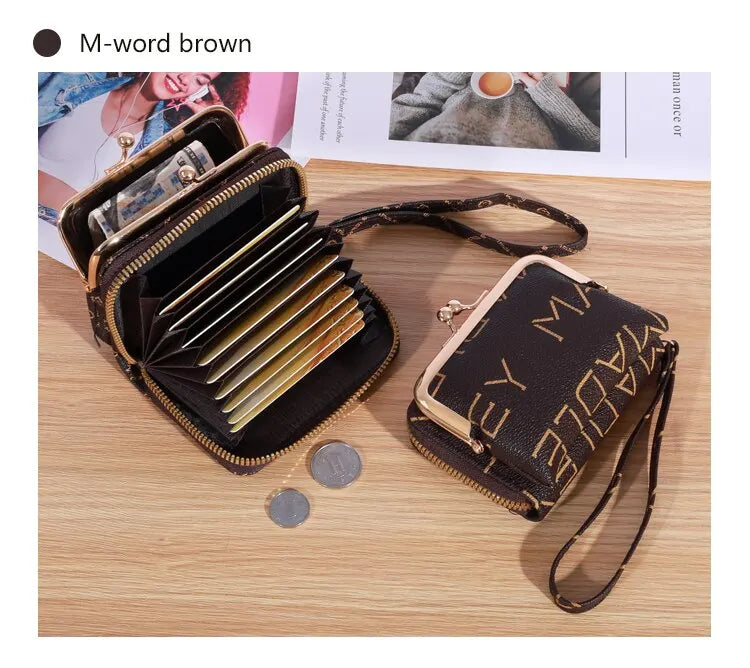 New Wallet Women's Wrist Strap Short Old Flower Zero Wallet Large Capacity Coin Clip Bag Letter Multi Card Card Bag Money Clip