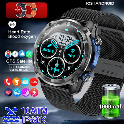 2026 Men GPS New Offline Map Smart Watch 10ATM Waterproof 4GB Route Navigation Clock 1000mAh Battery Outdoors Military Watches