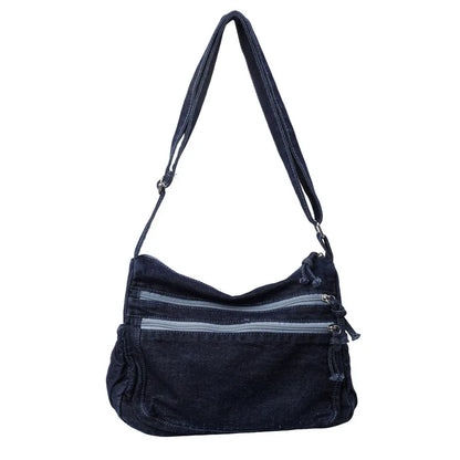 Vintage Denim Women's Shoulder Bag Large Capacity Messenger Bag Multi-pockets Satchel Bags Adjustable Strap Ladies Crossbody Bag