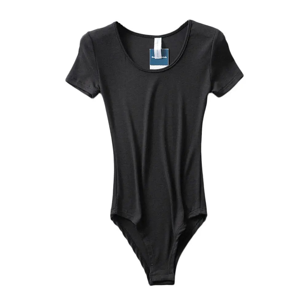Women Casual Sexy Slim Beach Vacation Jumpsuit Bodycone Short Sleeve Round Neck Bodysuit Seamless Clubwear Basic Shirt & Blouses