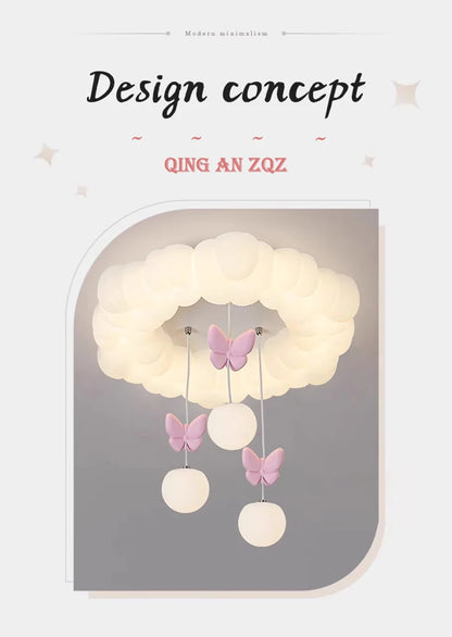 Children's Room Princess Room Cloud Ceiling Lights Pink Bow Bubble Ball Lamp LED Cream Style Romantic Girl Bedroom Ceiling Lamps