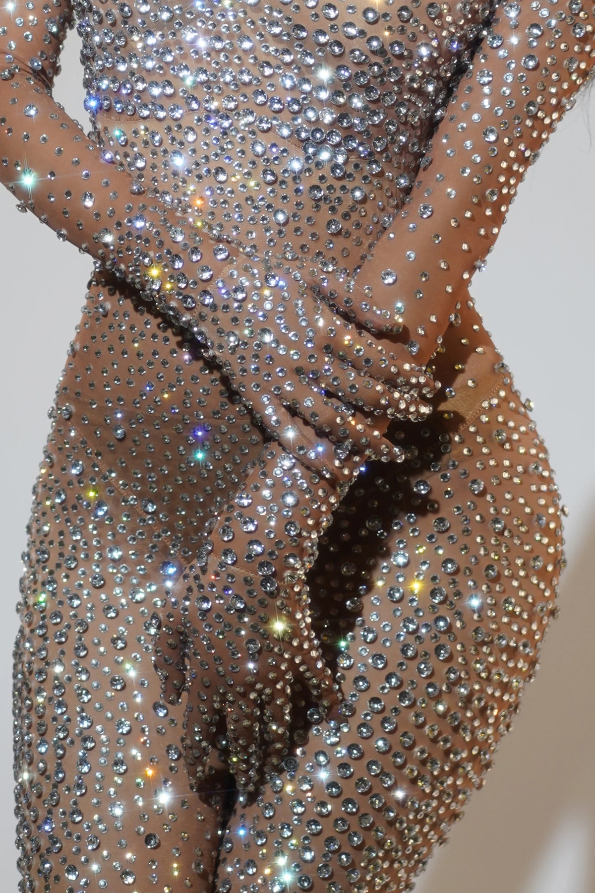 Performance Clothing Nightclub Bar Full Diamond Mesh Long-Sleeved One-Piece Trousers Female Jumping Girl Dancing Team Singer