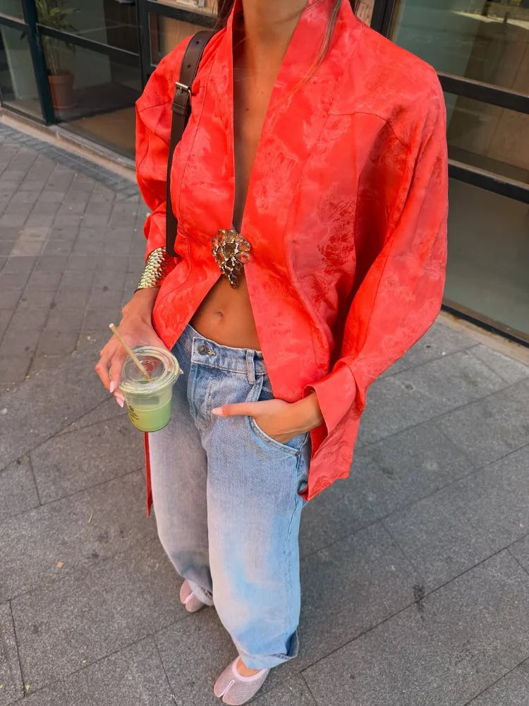 Jacquard Satin Fringe Three Piece Set Kimono Long Open Coat Wrap V Neck Top Fringe Trousers 2026 Summer Resort Lady Elegant Suit