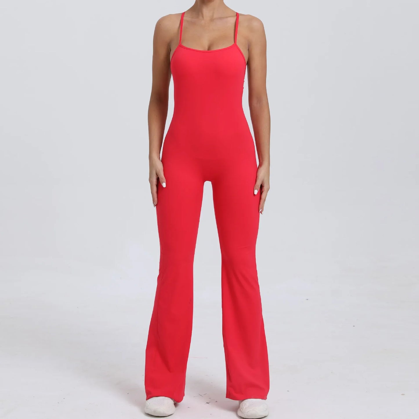 Sports Overalls for Women Sportswear Flared Jumpsuit Woman Padding Jumpsuits Gym Combinaison Femme Coffee Gray Navy Blue Red
