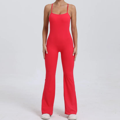 Sports Overalls for Women Sportswear Flared Jumpsuit Woman Padding Jumpsuits Gym Combinaison Femme Coffee Gray Navy Blue Red