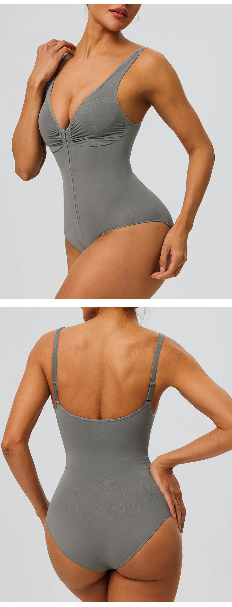 Seamless Bodysuit with Strong Compression Molding Abdominal Compression Underwear Straps Zipper One-Piece Shapewear Yoga Sets