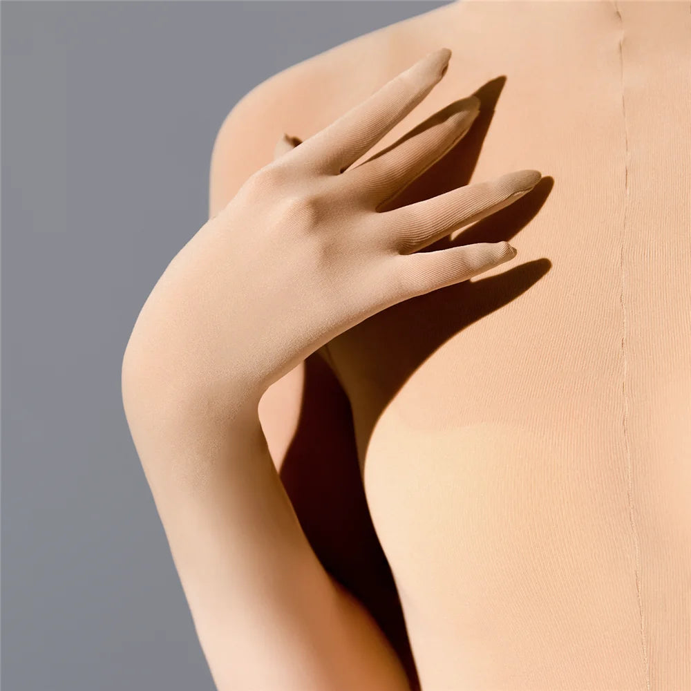 Plus Size Sexy Women 120D Five Finger Glove Sleeve Bodysuit Seamless Tight Warm High Elastic Shaping Cosplay Unisex Fit Jumpsuit