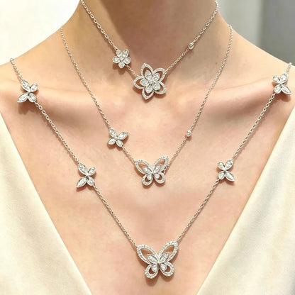 S925 Silver Butterfly Flower Pendant Women's Necklace AAAAA+ Sparkling Zircon High quality Luxury Wedding Party Exquisite Gift