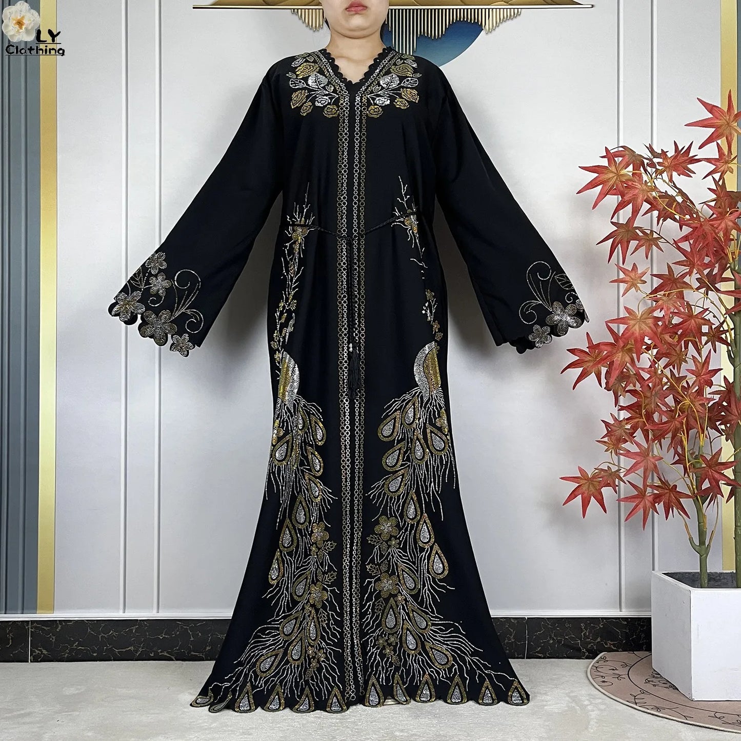 New Style Fashion Dubai Muslim Women Dress Elegant Arabic Femme Hijab Long Sleeve Chiffon Diamond Abaya Islamic Turkey Clothing