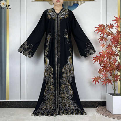 New Style Fashion Dubai Muslim Women Dress Elegant Arabic Femme Hijab Long Sleeve Chiffon Diamond Abaya Islamic Turkey Clothing