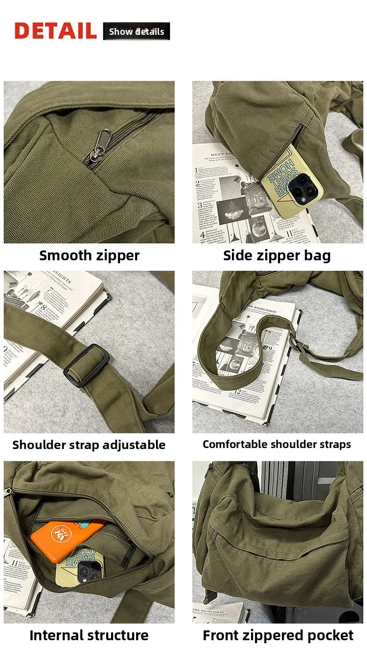 100% Cotton Shoulder Bags Women Large Capacity Canvas Tooling Packages Korea Style Cloth Crossbody Bags Solid Messenger Bags