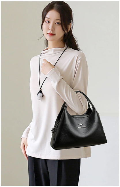 New Ladies Soft Leather Handbag Large Capacity Single Shoulder Bag Retro Solid Color Mom Bolsa Luxury Cross-Border Style Bags
