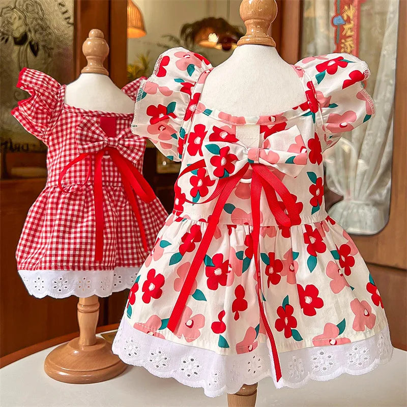 Summer Floral Dog Dress Luxury Pet Vest Puppy Skirt Girls Dog Clothes Chihuahua Clothing Bichon Dog Clothing with Bow Headwear