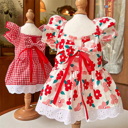 Summer Floral Dog Dress Luxury Pet Vest Puppy Skirt Girls Dog Clothes Chihuahua Clothing Bichon Dog Clothing with Bow Headwear