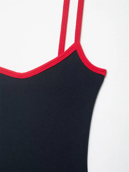 Women's Bodysuit 2026 New Fashion Spring Summer Color-block Trim Jumpsuit for Women Chic Personality Spaghetti Strap Bodysuit