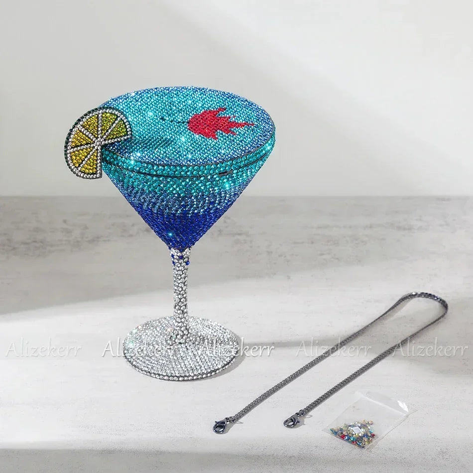 Alizekerr Cocktail Glass Shaped Rhinestone Evening Bags Luxury Designer Gorgeous Crystal Metal Purses And Handbags Wedding Party