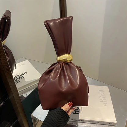 Mini PU Leahter Underarm Pleated Cloud Bag For Women 2025 Fashion Designer Female Retro Bucket Shoulder Bag Handbags And Purses