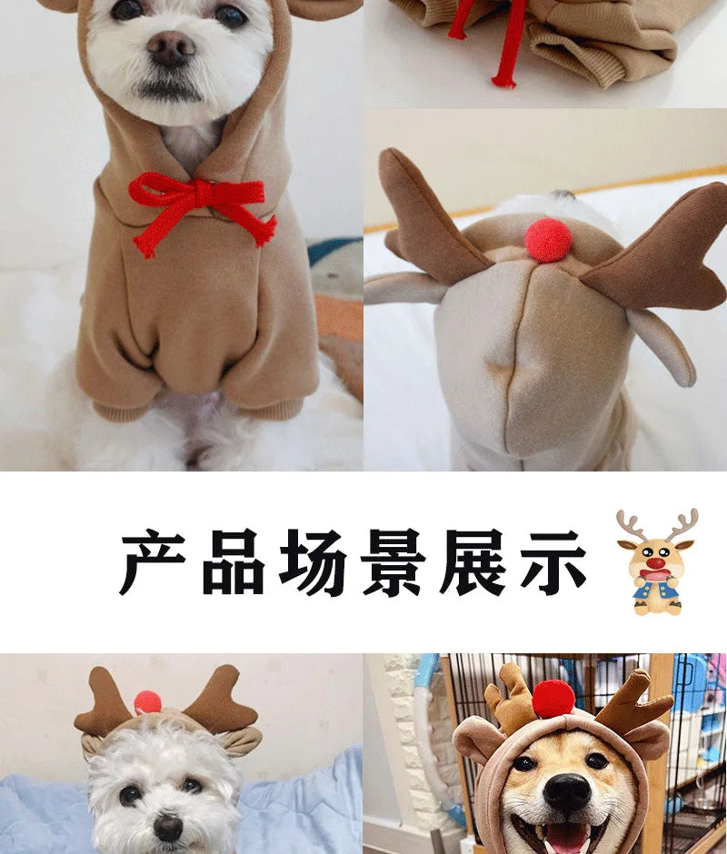 Cute Elk Dog Clothes Reindeer S/M/L Dogs Hoodies Warm Pet Clothing Puppy Cat Costume Coat Chihuahua Mouse Cheese Jacket Suit