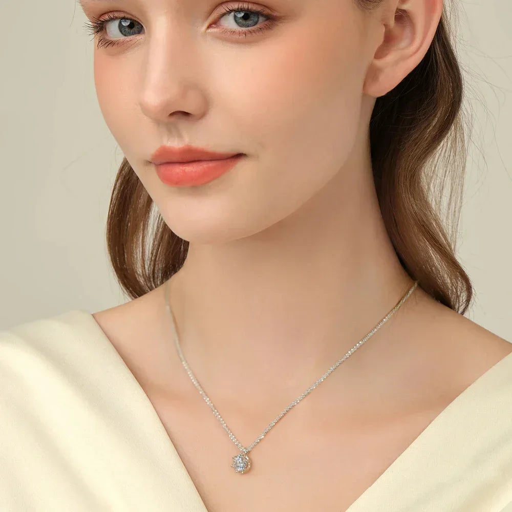 FEOBUR 1/2CT Sparkling Moissanite Necklace for Women Real S925 Silver Chains Diamond Pendant Female Wedding Trend Jewelry Gift