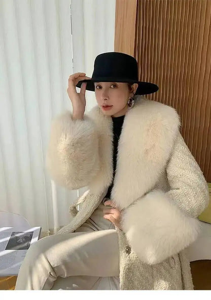 Large Size Winter Real Fur Collar Cuffs Set Neck Warmer Women Fur Shawl Furry Fluffy Fox Fur Scarf Luxury Scarves Coat Decor