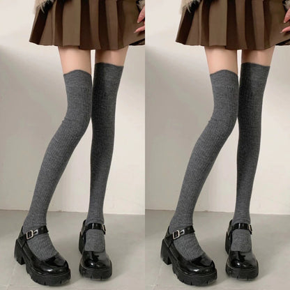 Autumn Winter Women's Stockings Girls Black White JK Lolita Long Tight Socks Vertical Stripes Cotton Over Knee Thigh High Socks