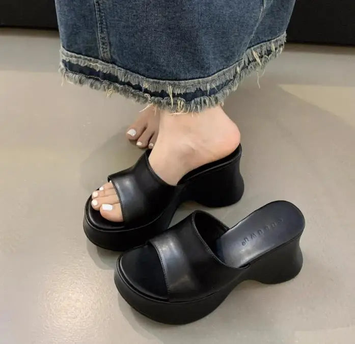 Summer Women's Slippers Fashion Platform Sandals Luxury Leather Casual Slippers High-heele Slippers for Women Open Toe Sandalias