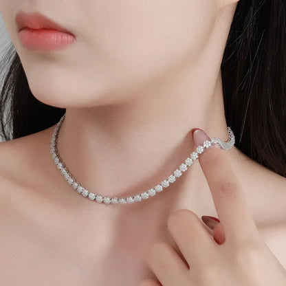 GRA Certified 4.5mm Flower Full Moissanite Tennis Necklaces Bracelet for Women 925 Sterling Silver Elegant Choker Luxury Jewelry