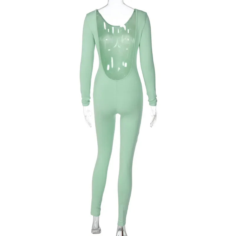 Autumn Backless Sporty Workout Bodycon Jumpsuit Rompers Women Winter Y2K Streetwear Long Sleeve One Piece Overall Outfits Gift