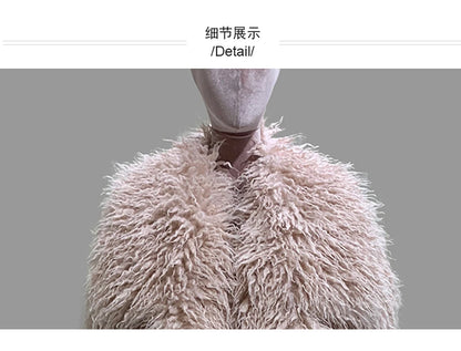 Lautaro Autumn Winter Long Oversized White Thick Warm Hairy Shaggy Fuzzy Faux Mongolian Fur Coat Women Pink Fluffy Overcoat