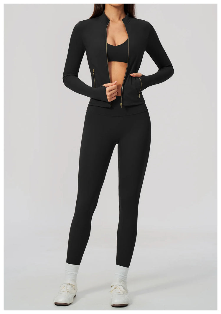 Yoga Set 3PCS Women's Tracksuit Workout Outfit Zipper Fitness Long Sleeved Sports Set Gym Clothes Female Sports Bra Yoga Outfits
