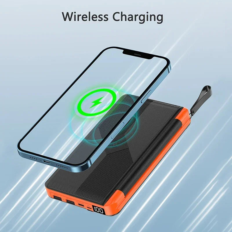 20000mAh Qi Wireless Solar Power Bank Outdoor External Battery Portable Powerbank for iPhone 14 Samsung Xiaomi Huawei Poverbank
