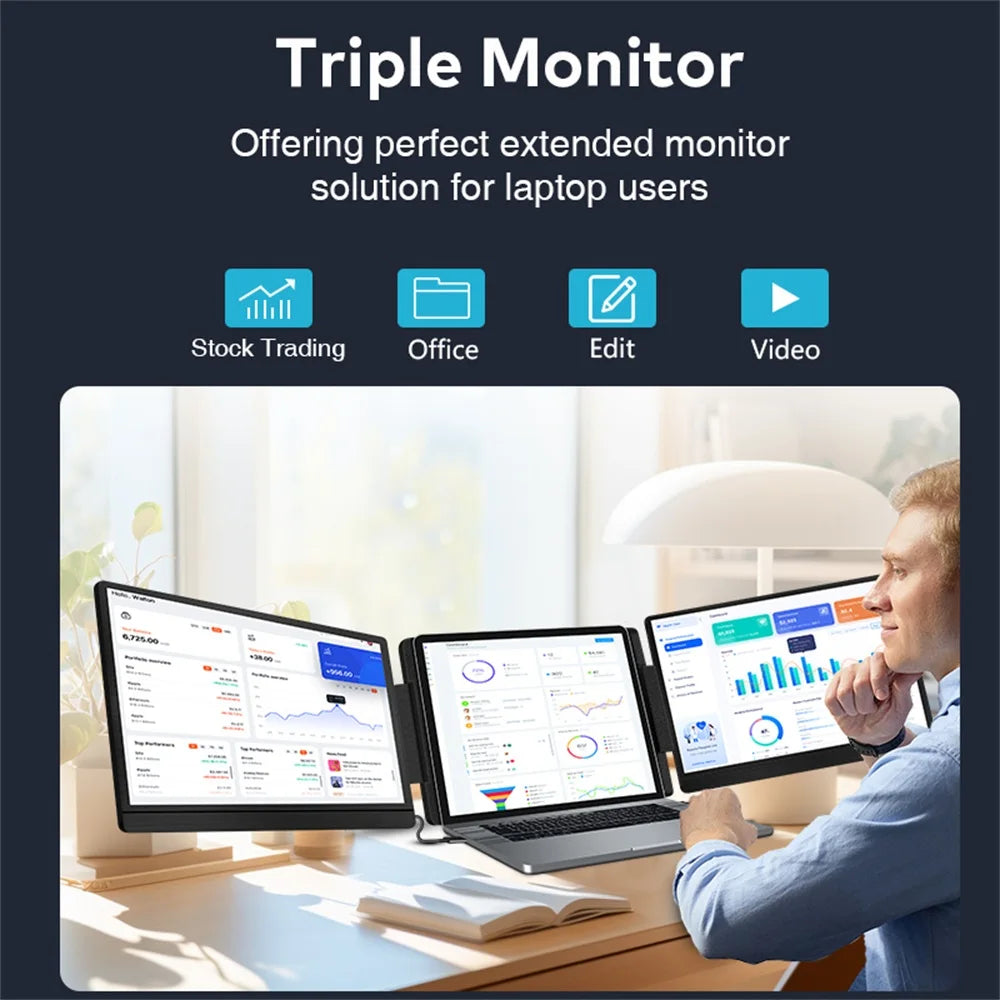 Rospider 14 Inch Portable Dual IPS Laptop Monitor Extended High-Definition Triple Expandable PC LCD Screen Extender