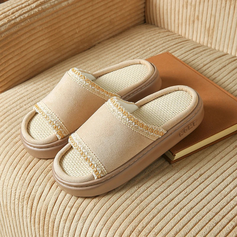 Hemp Casual Women's Slippers Home Spring Summer Luxury Designer Woman Shoes Flat Fashion Indoor Footwear Elegant Platform Slides