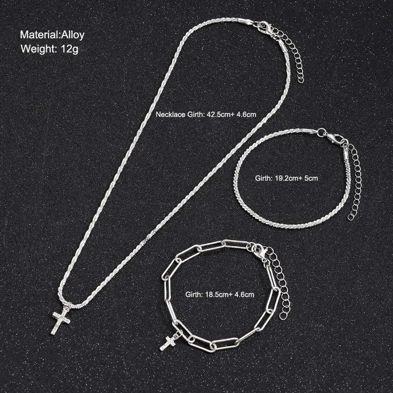 Sparkling 925 Sterling Silver Gypsophila Necklace Bracelet Set For Women Luxury Zircon Cross Pendant Three Piece Jewelry Set