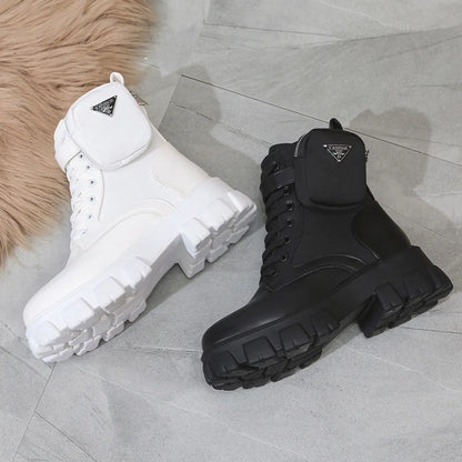 Platform New Women Boots Motorcycle Shoes Woman Leather Minimalist Classic Punk Female Goth Shoes Casual Boots Women Mary Jane