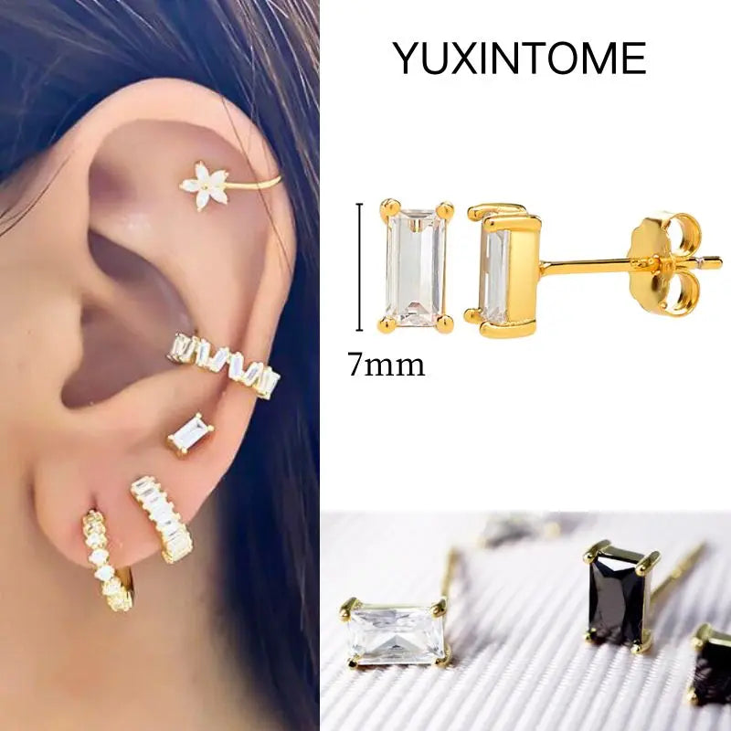 White Color Zircon Hoop Earrings 925 Sterling Silver Needle Cross/Star/Flower/Water Drop Pendant Gold Earrings Luxury Jewelry
