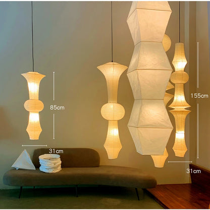 Nordic Wabi Sabi Wind Rice Paper Led Pendant Lights Living Room Bedroom Corner Chandelier Duplex Loft Home Decor Bedside Lamp