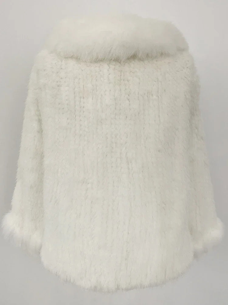 OFTBUY Autumn Winter Shawl Fashion Knitted Genuine Mink Fur Jacket Real Mink Fur Coat Women Cape Scarf Natural Fox Fur Cloak
