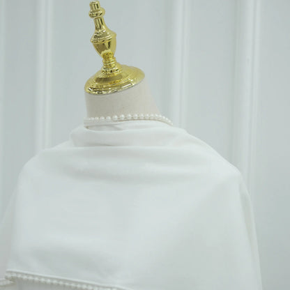 White Pearl Trim Cape Maxi Dress Women Elegant Long Sleeve Cinched Waist Muslim Robes 2026 Spring EID Abaya Lady Dresses