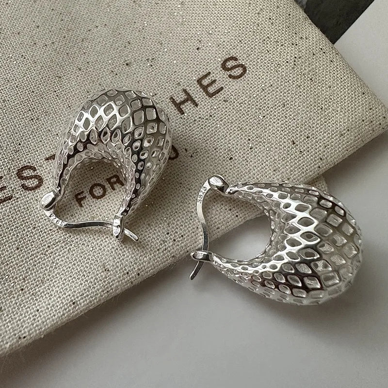 925 Sterling Silver Vintage Earrings For Women Trendy Simple Big Web Earring Jewelry Prevent Allergy Party Accessories