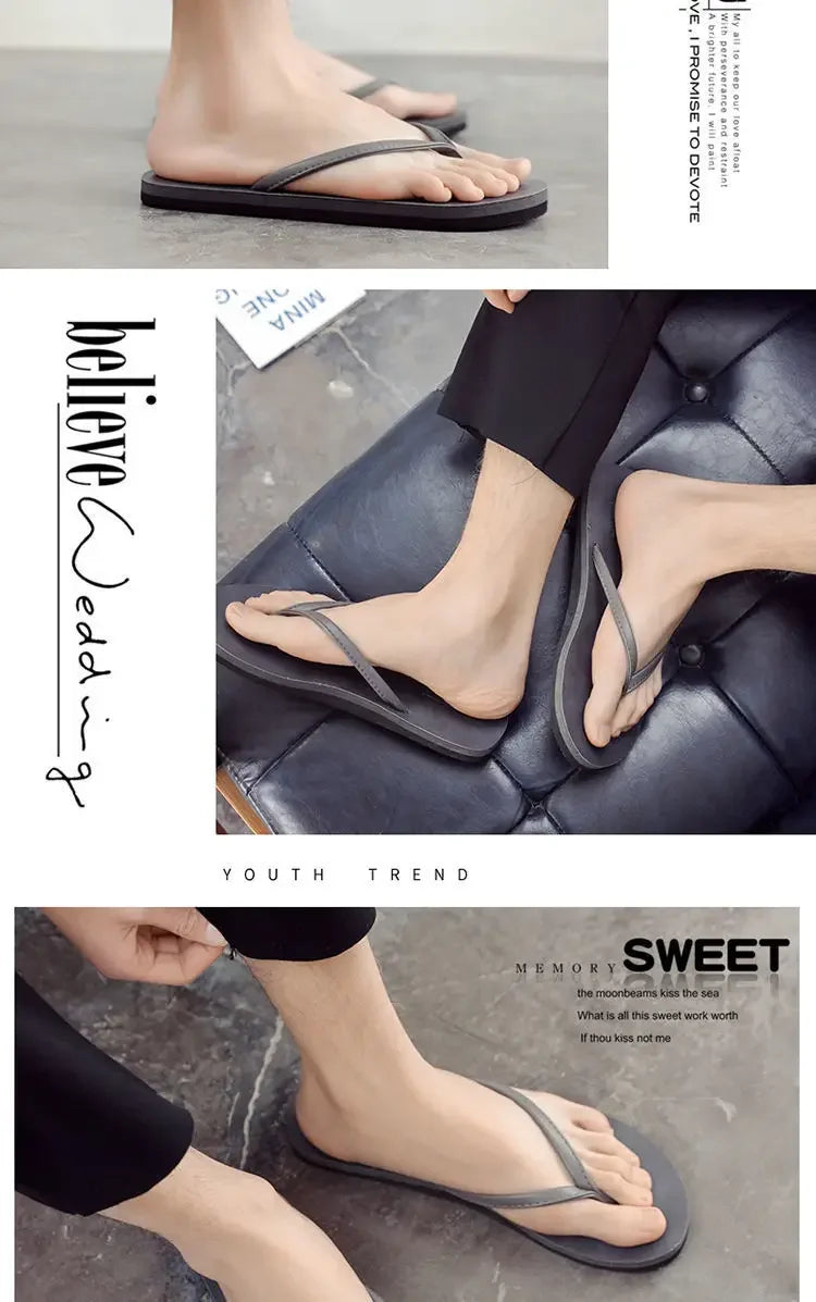Men's anti slip flip flops, new couple's slippers for summer wear, durable leather, simple and fashionable beach shoes