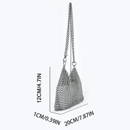 Metallic Hauberk Shoulder Bag Woven Ring Tote Chain Mail Designer Purses and Handbags Handmade Hollow Crossbody Bags for Women