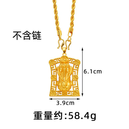 Business Simple Gold Swallowing Beast Square Pendant For Men And Women 24K Gold AU999, Calm Office Couple Accessory
