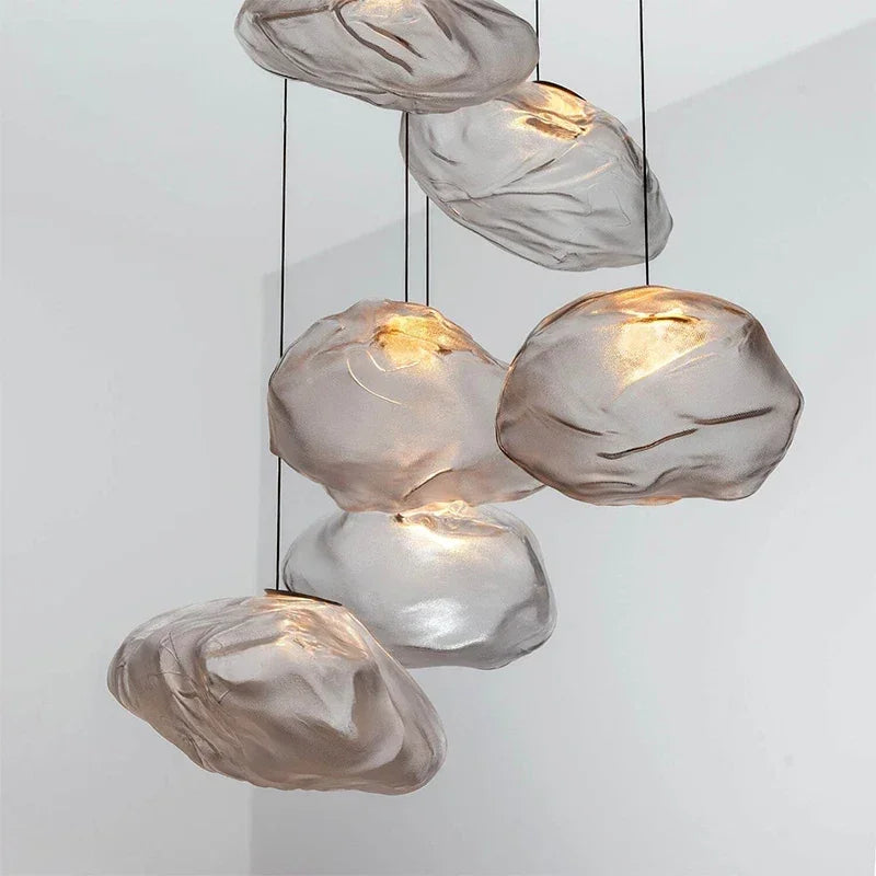 Nordic Designer Smoke Gray Cloud Glass Hanging Chandelier Hotel Living Room Art LED Pendant Lamp Staircase Decor Lights Fixtures