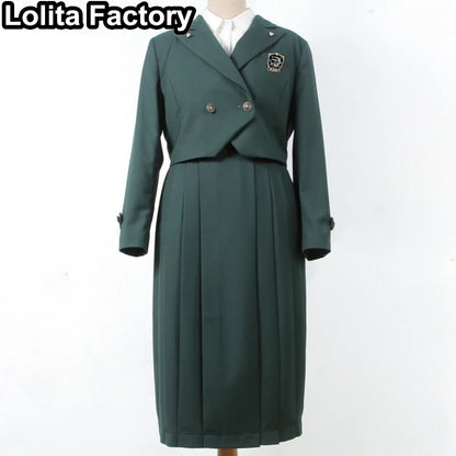 Japanese Women JK Green Blazer Suit skirt coat Harajuku High School Uniform for Students Girl Outwear College Style blazers Suit