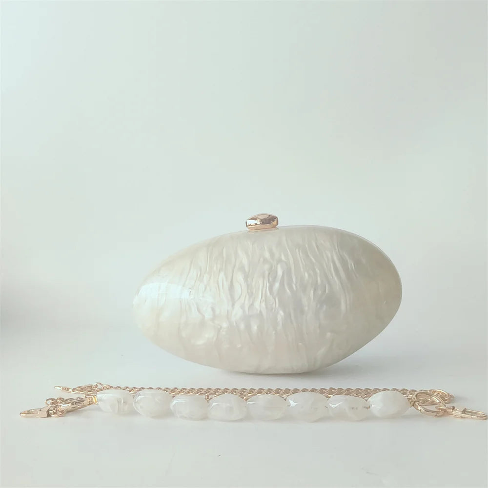 Oval Marble Beige Shell Acrylic Luxury Elegant Lady Evening Bag Cute Handbag Wedding Lady Girl Female Mini Purse